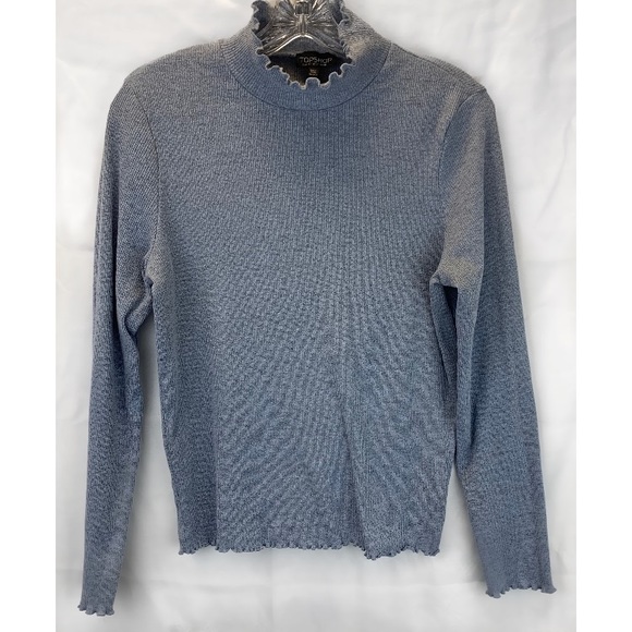Topshop Blue Long Sleeve Lettuce Trim 